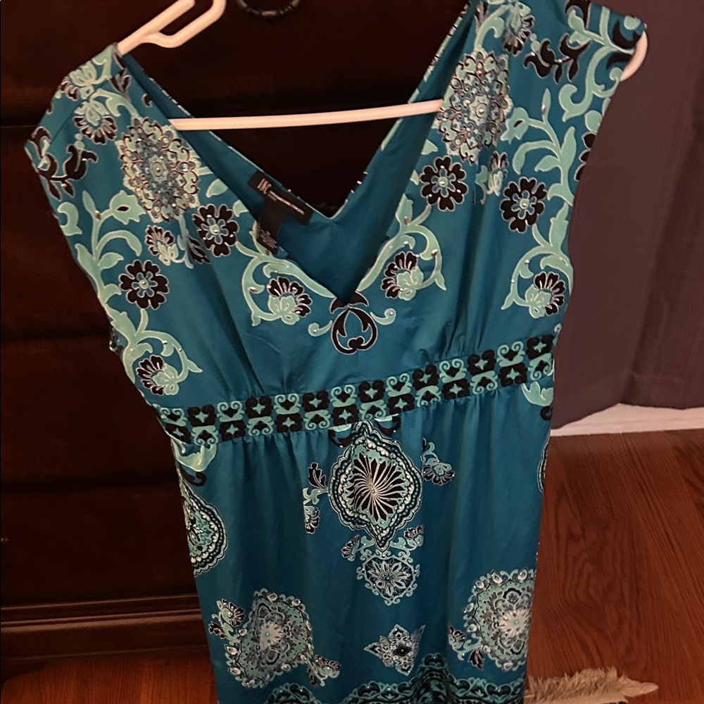 INC International Concepts Teal and Black Patterned Dress